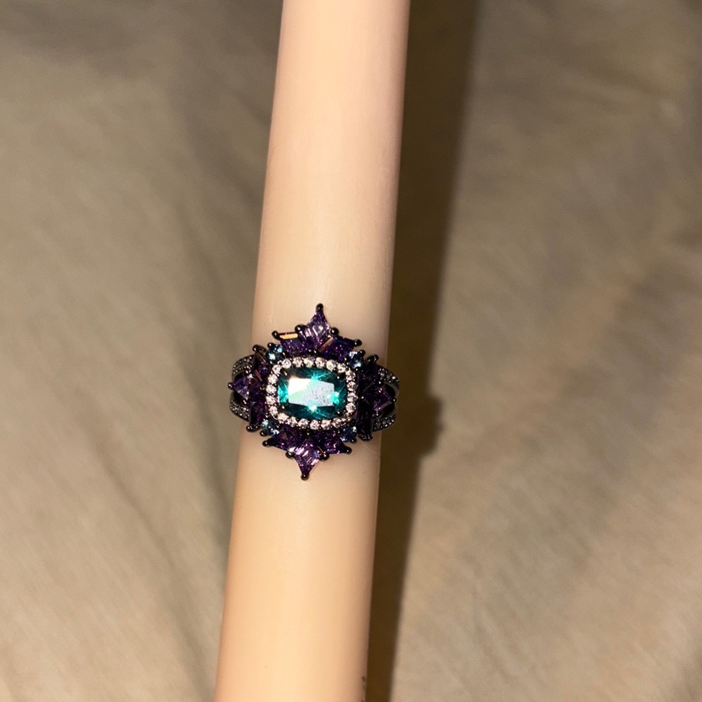 Purple and Green Gemstone Ring